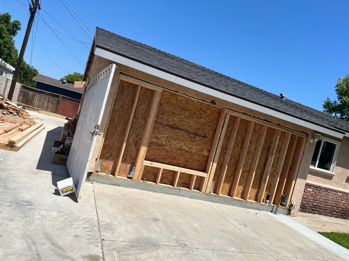 ADU addition framing in progress during garage conversion and expansion project