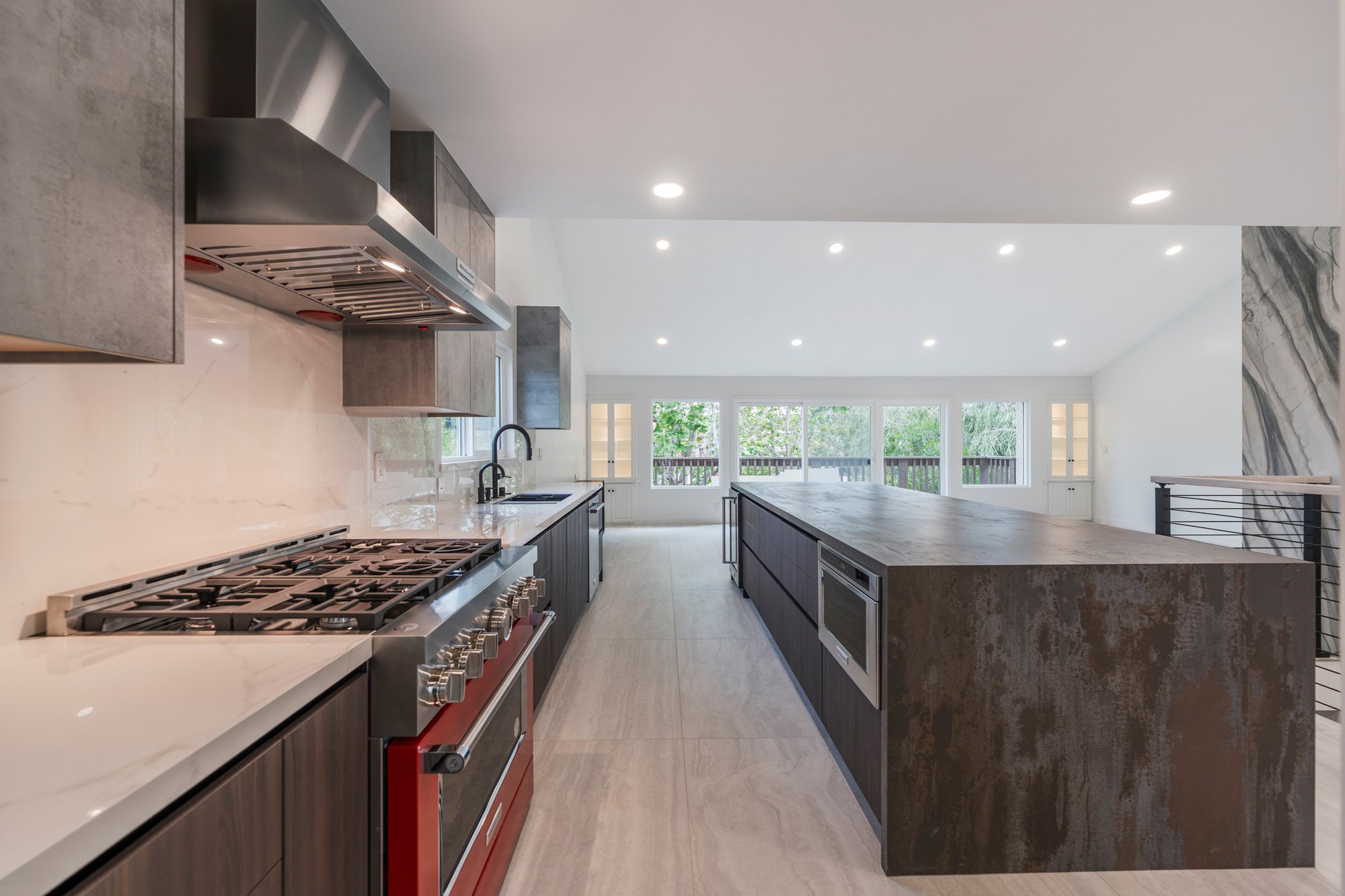 Huntington Beach Orange County ADU interior with modern kitchen, large island, and open living space