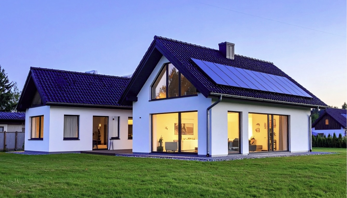 Modern home with rooftop solar panels, representing solar requirements for new construction in Southern California